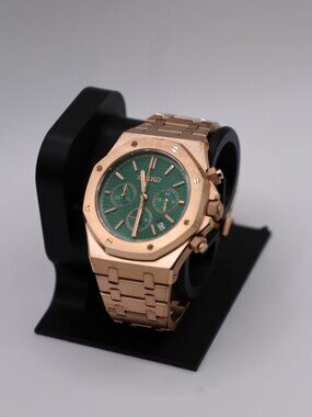 ⌚ ROSE GOLD GREEN ROYAL OAK SEIKO MOD | 42MM QUARTZ